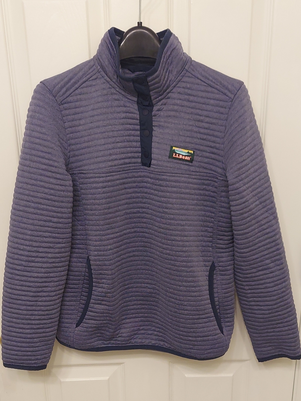 L.L.Bean Snap Neck Pullover Fleece Ribbed Blue XS Petite